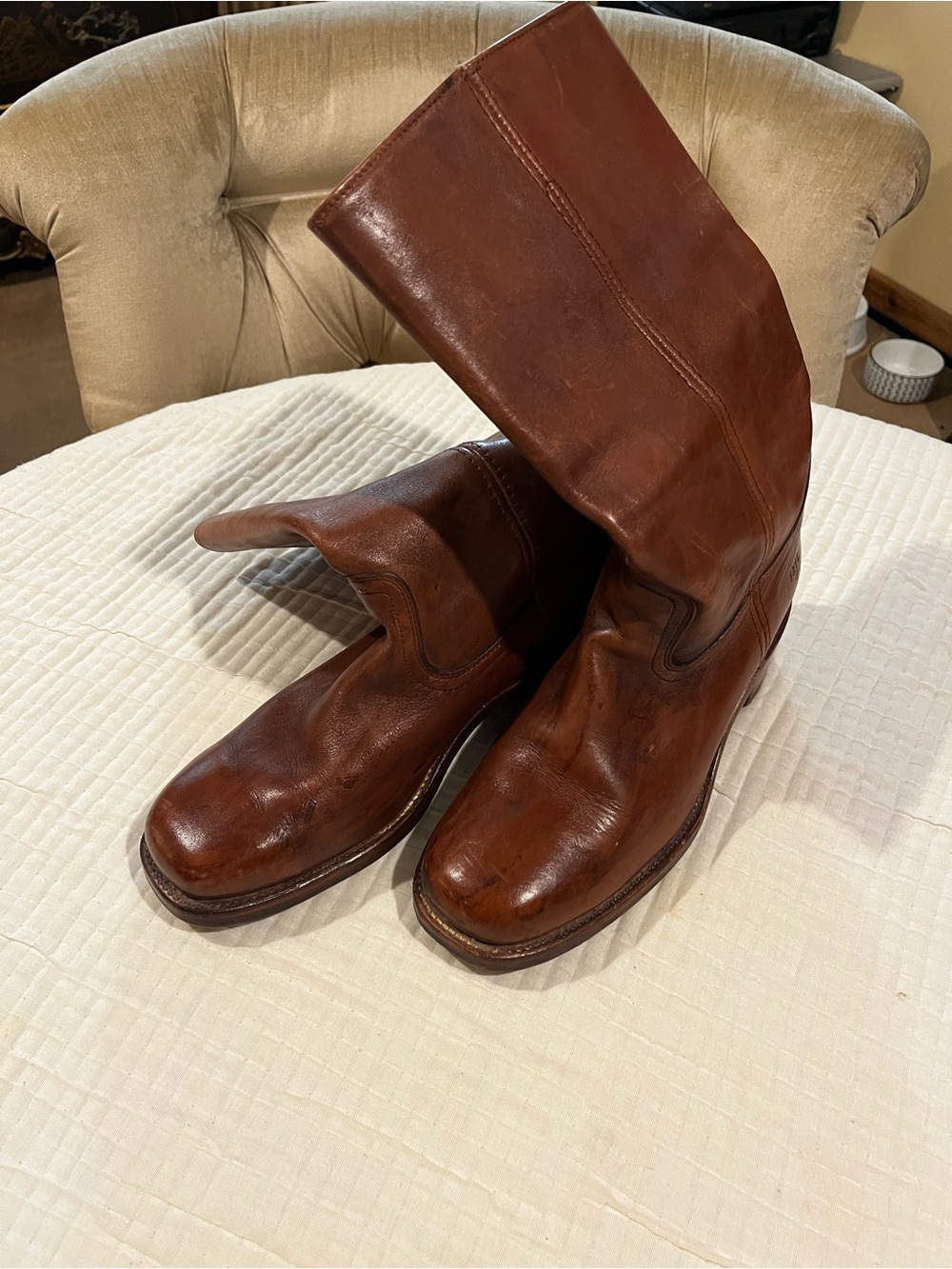 Frye Chestnut Brown Leather Pull-On Cowboy Boots